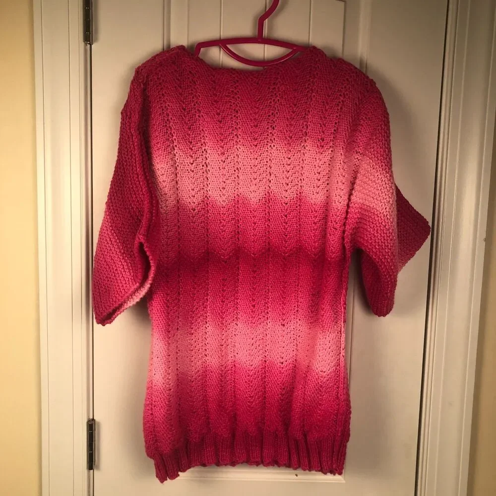 Hand Knitted Womens Sweater Pink Ombre Small Coquette Y2K Cottage Grandma Retro - Picture 8 of 8